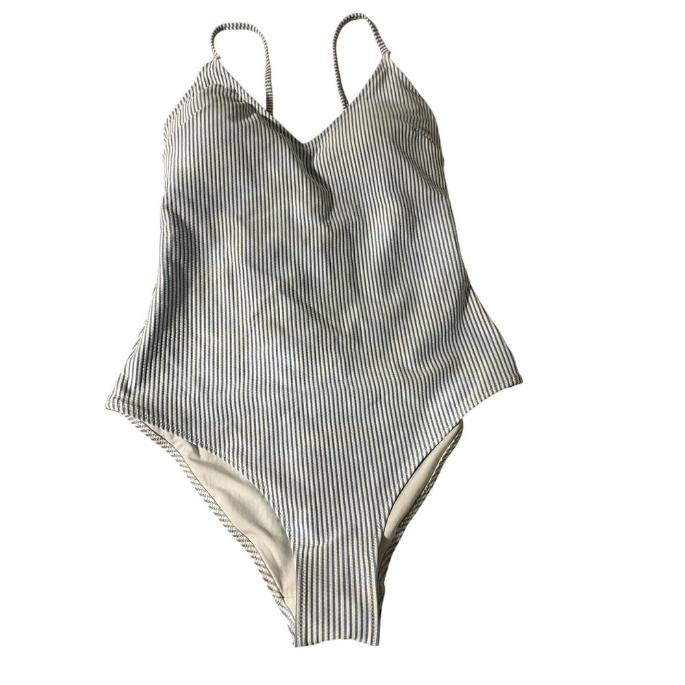 H&M Blue and white stripped one piece bathing suit new w/o tags size m